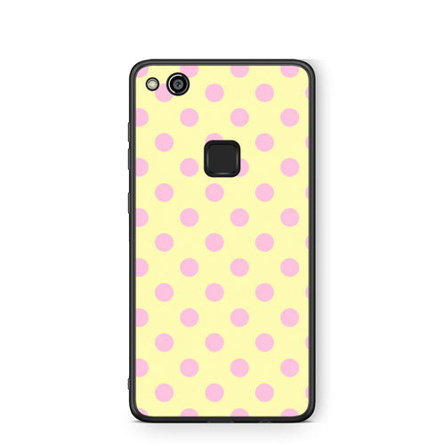 Θήκη Huawei P10 Lite Pink Polka Dots on Yellow από τη Smartfits με σχέδιο στο πίσω μέρος και μαύρο περίβλημα | Huawei P10 Lite Pink Polka Dots on Yellow case with colorful back and black bezels