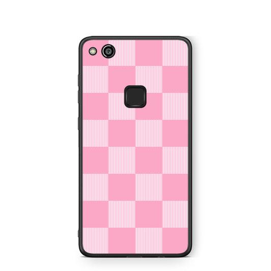 Θήκη Huawei P10 Lite Pink and White Striped Checks από τη Smartfits με σχέδιο στο πίσω μέρος και μαύρο περίβλημα | Huawei P10 Lite Pink and White Striped Checks case with colorful back and black bezels