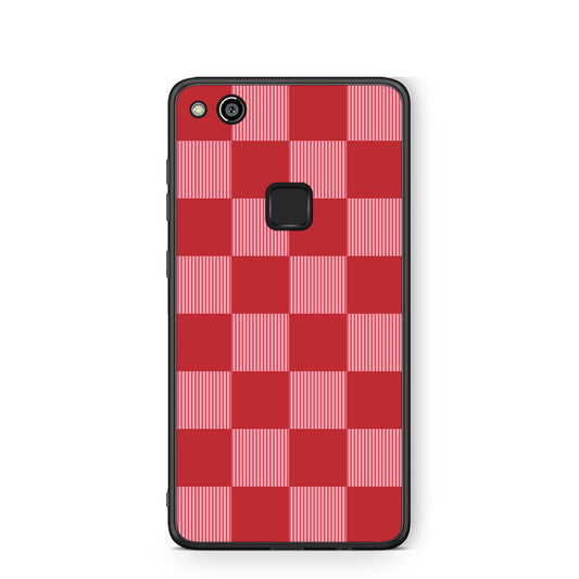 Θήκη Huawei P10 Lite Red and Pink Striped Checks από τη Smartfits με σχέδιο στο πίσω μέρος και μαύρο περίβλημα | Huawei P10 Lite Red and Pink Striped Checks case with colorful back and black bezels