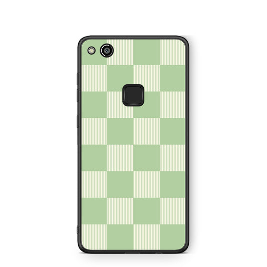 Θήκη Huawei P10 Lite Sage and Cream Striped Checks από τη Smartfits με σχέδιο στο πίσω μέρος και μαύρο περίβλημα | Huawei P10 Lite Sage and Cream Striped Checks case with colorful back and black bezels