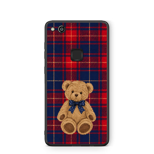 Θήκη Huawei P10 Lite Teddy Bear on Red and Navy Tartan από τη Smartfits με σχέδιο στο πίσω μέρος και μαύρο περίβλημα | Huawei P10 Lite Teddy Bear on Red and Navy Tartan case with colorful back and black bezels