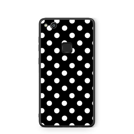 Θήκη Huawei P10 Lite White Polka Dots on Black από τη Smartfits με σχέδιο στο πίσω μέρος και μαύρο περίβλημα | Huawei P10 Lite White Polka Dots on Black case with colorful back and black bezels