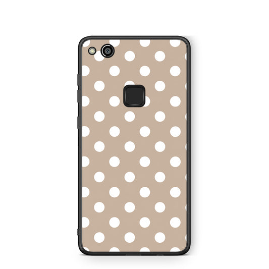 Θήκη Huawei P10 Lite White Polka Dots on Taupe από τη Smartfits με σχέδιο στο πίσω μέρος και μαύρο περίβλημα | Huawei P10 Lite White Polka Dots on Taupe case with colorful back and black bezels