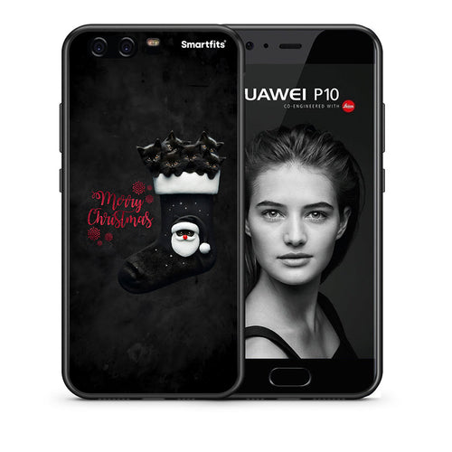 Θήκη Huawei P10 Lite Merry Cat Christmas από τη Smartfits με σχέδιο στο πίσω μέρος και μαύρο περίβλημα | Huawei P10 Lite Merry Cat Christmas case with colorful back and black bezels