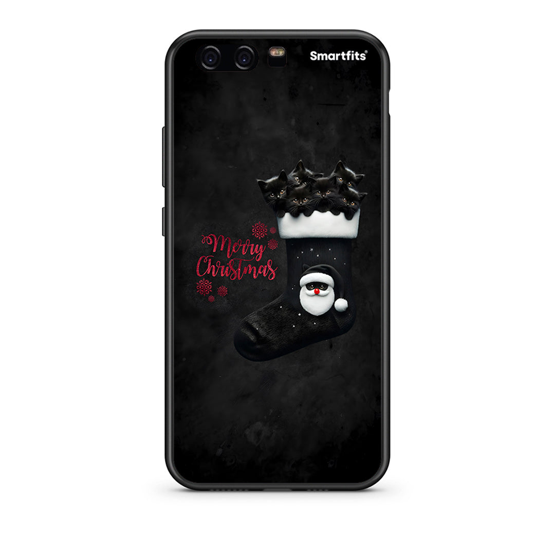 Huawei P10 Lite Merry Cat Christmas θήκη από τη Smartfits με σχέδιο στο πίσω μέρος και μαύρο περίβλημα | Smartphone case with colorful back and black bezels by Smartfits
