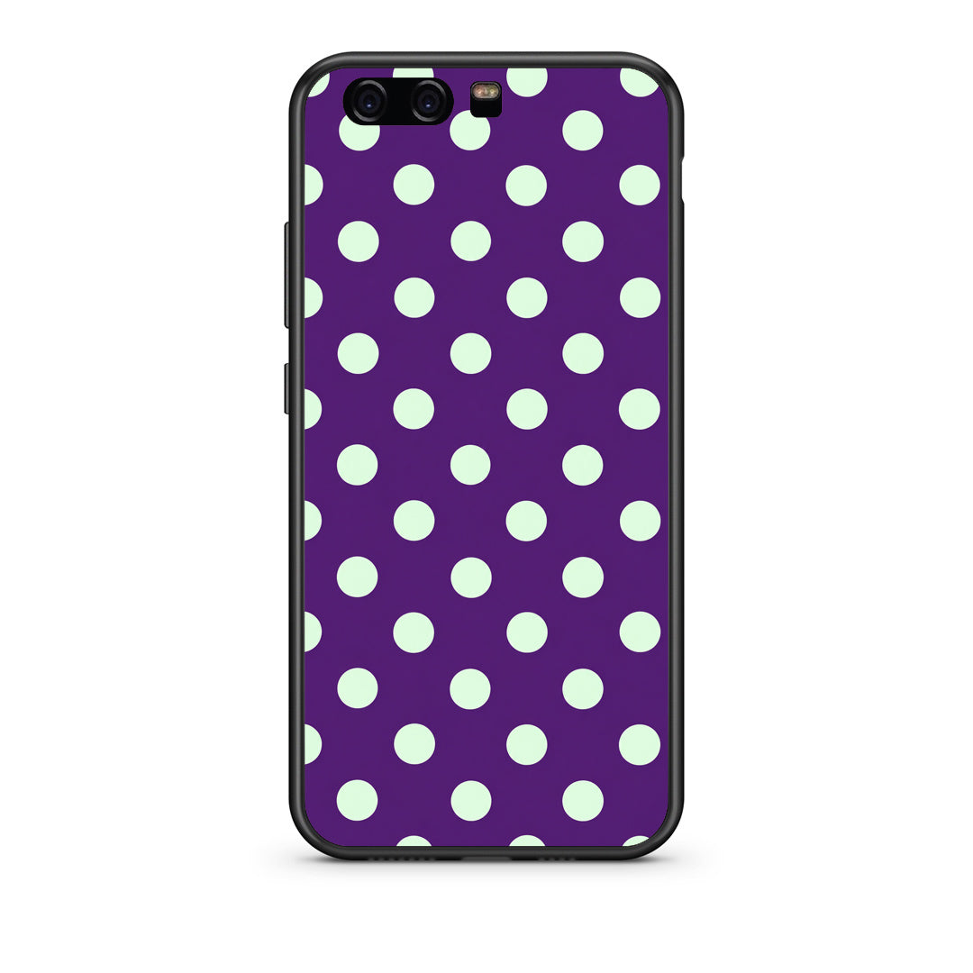 Θήκη Huawei P10 Mint Polka Dots on Purple από τη Smartfits με σχέδιο στο πίσω μέρος και μαύρο περίβλημα | Huawei P10 Mint Polka Dots on Purple case with colorful back and black bezels