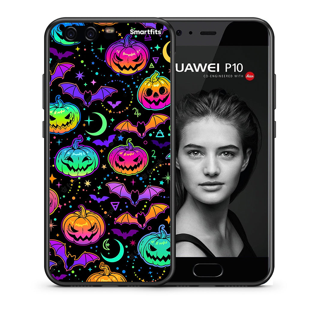 Θήκη Huawei P10 Lite Neon Halloween από τη Smartfits με σχέδιο στο πίσω μέρος και μαύρο περίβλημα | Huawei P10 Lite Neon Halloween case with colorful back and black bezels
