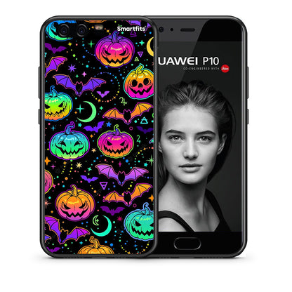 Θήκη Huawei P10 Neon Halloween από τη Smartfits με σχέδιο στο πίσω μέρος και μαύρο περίβλημα | Huawei P10 Neon Halloween case with colorful back and black bezels