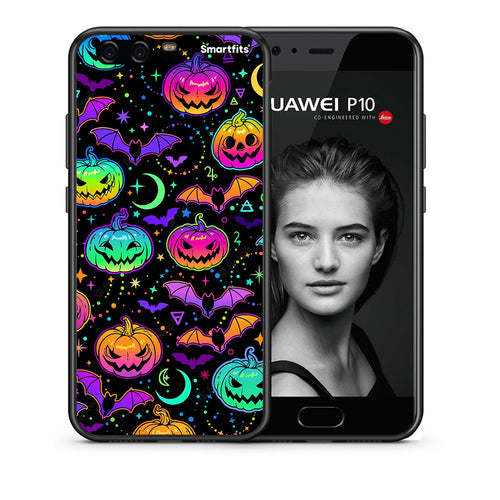 Θήκη Huawei P10 Neon Halloween από τη Smartfits με σχέδιο στο πίσω μέρος και μαύρο περίβλημα | Huawei P10 Neon Halloween case with colorful back and black bezels