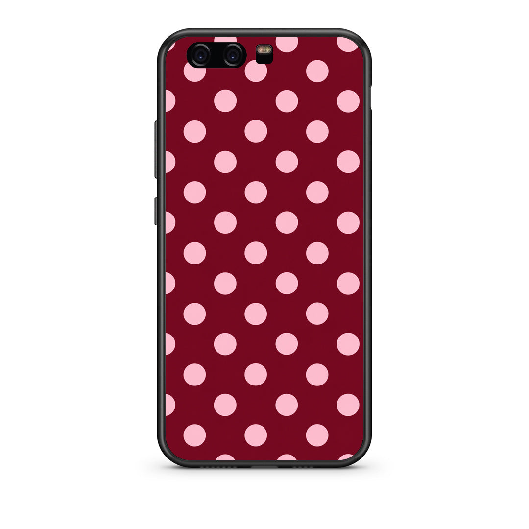 Θήκη Huawei P10 Pink Polka Dots on Burgundy από τη Smartfits με σχέδιο στο πίσω μέρος και μαύρο περίβλημα | Huawei P10 Pink Polka Dots on Burgundy case with colorful back and black bezels