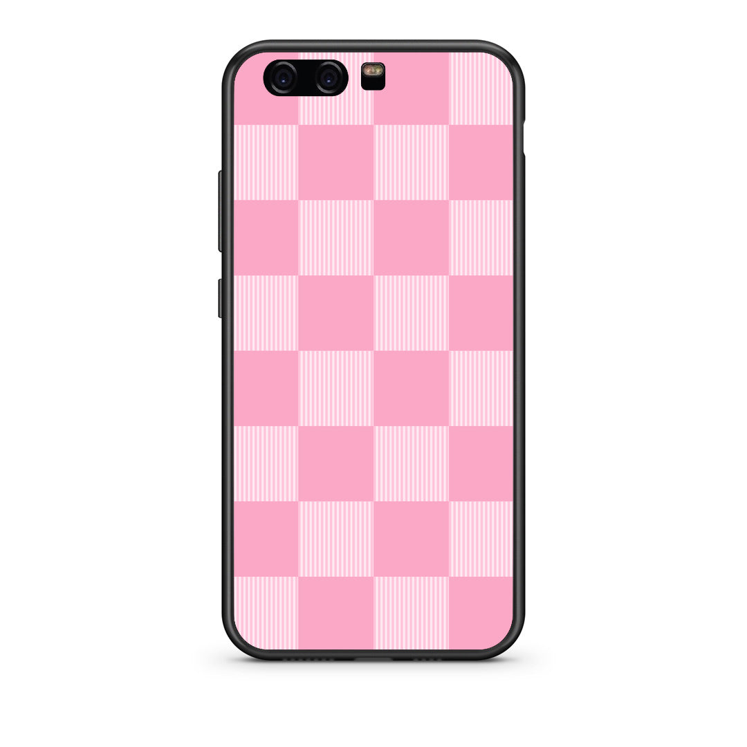 Θήκη Huawei P10 Pink and White Striped Checks από τη Smartfits με σχέδιο στο πίσω μέρος και μαύρο περίβλημα | Huawei P10 Pink and White Striped Checks case with colorful back and black bezels