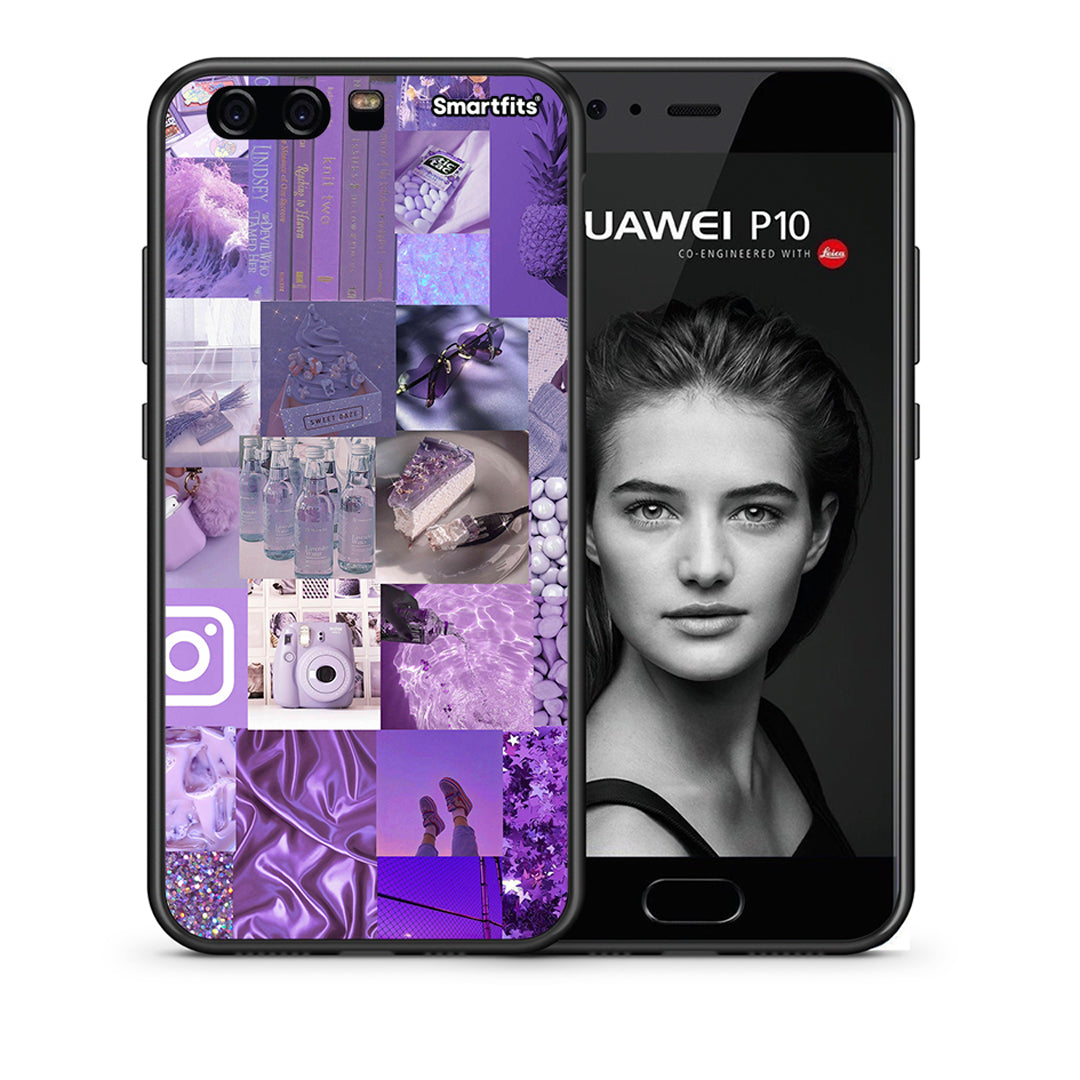 Θήκη Huawei P10 Lite Purple Aesthetic Collage από τη Smartfits με σχέδιο στο πίσω μέρος και μαύρο περίβλημα | Huawei P10 Lite Purple Aesthetic Collage case with colorful back and black bezels