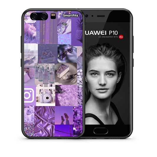 Θήκη Huawei P10 Purple Aesthetic Collage από τη Smartfits με σχέδιο στο πίσω μέρος και μαύρο περίβλημα | Huawei P10 Purple Aesthetic Collage case with colorful back and black bezels