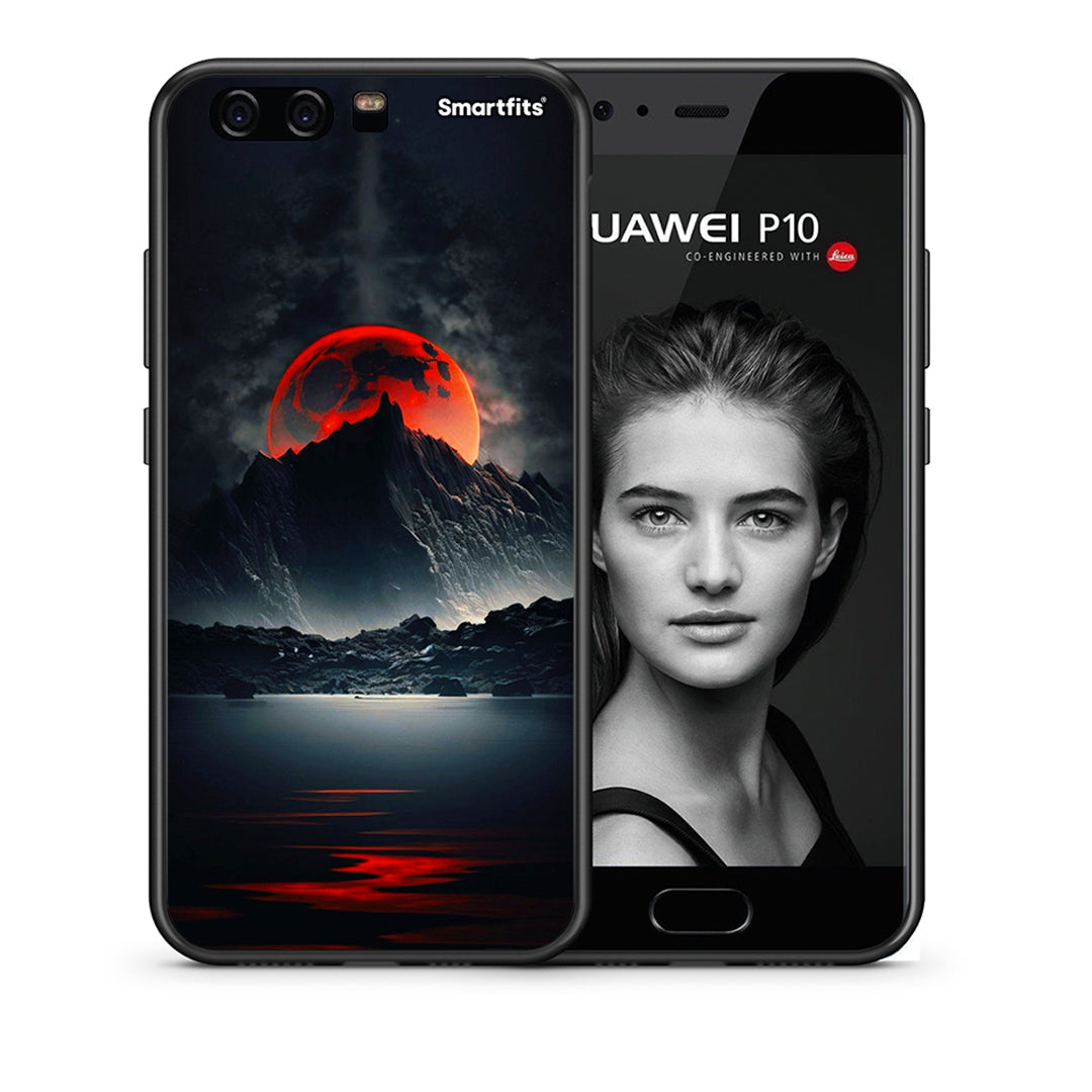 Θήκη Huawei P10 Red Full Moon από τη Smartfits με σχέδιο στο πίσω μέρος και μαύρο περίβλημα | Huawei P10 Red Full Moon case with colorful back and black bezels