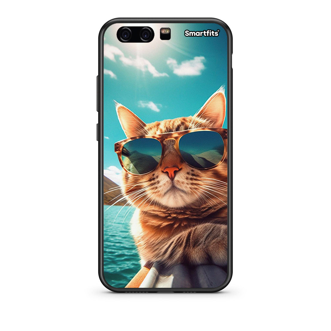 huawei p10 Summer Cat θήκη από τη Smartfits με σχέδιο στο πίσω μέρος και μαύρο περίβλημα | Smartphone case with colorful back and black bezels by Smartfits