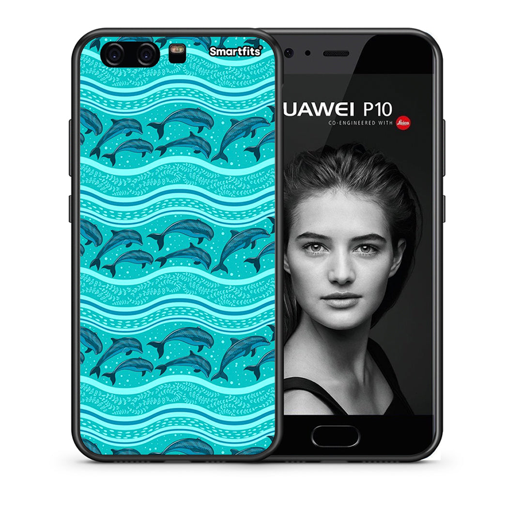 Θήκη Huawei P10 Swimming Dolphins από τη Smartfits με σχέδιο στο πίσω μέρος και μαύρο περίβλημα | Huawei P10 Swimming Dolphins case with colorful back and black bezels