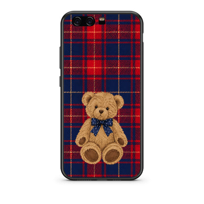 Θήκη Huawei P10 Teddy Bear on Red and Navy Tartan από τη Smartfits με σχέδιο στο πίσω μέρος και μαύρο περίβλημα | Huawei P10 Teddy Bear on Red and Navy Tartan case with colorful back and black bezels