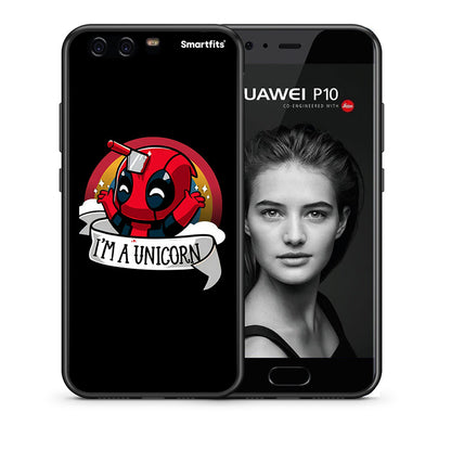 Θήκη Huawei P10 Unicorn Deadpool από τη Smartfits με σχέδιο στο πίσω μέρος και μαύρο περίβλημα | Huawei P10 Unicorn Deadpool case with colorful back and black bezels