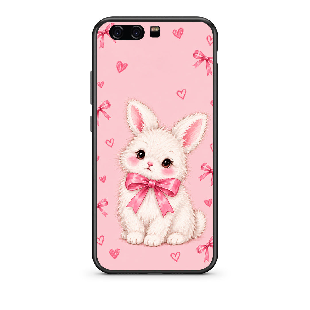 Θήκη Huawei P10 White Bunny and Pink Bows από τη Smartfits με σχέδιο στο πίσω μέρος και μαύρο περίβλημα | Huawei P10 White Bunny and Pink Bows case with colorful back and black bezels