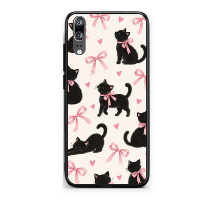 Θήκη Huawei P20 Black Kittens and Pink Bows on Cream Large από τη Smartfits με σχέδιο στο πίσω μέρος και μαύρο περίβλημα | Huawei P20 Black Kittens and Pink Bows on Cream Large case with colorful back and black bezels