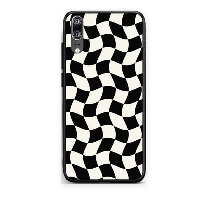 Θήκη Huawei P20 Black and Cream Wavy Checkerboard από τη Smartfits με σχέδιο στο πίσω μέρος και μαύρο περίβλημα | Huawei P20 Black and Cream Wavy Checkerboard case with colorful back and black bezels