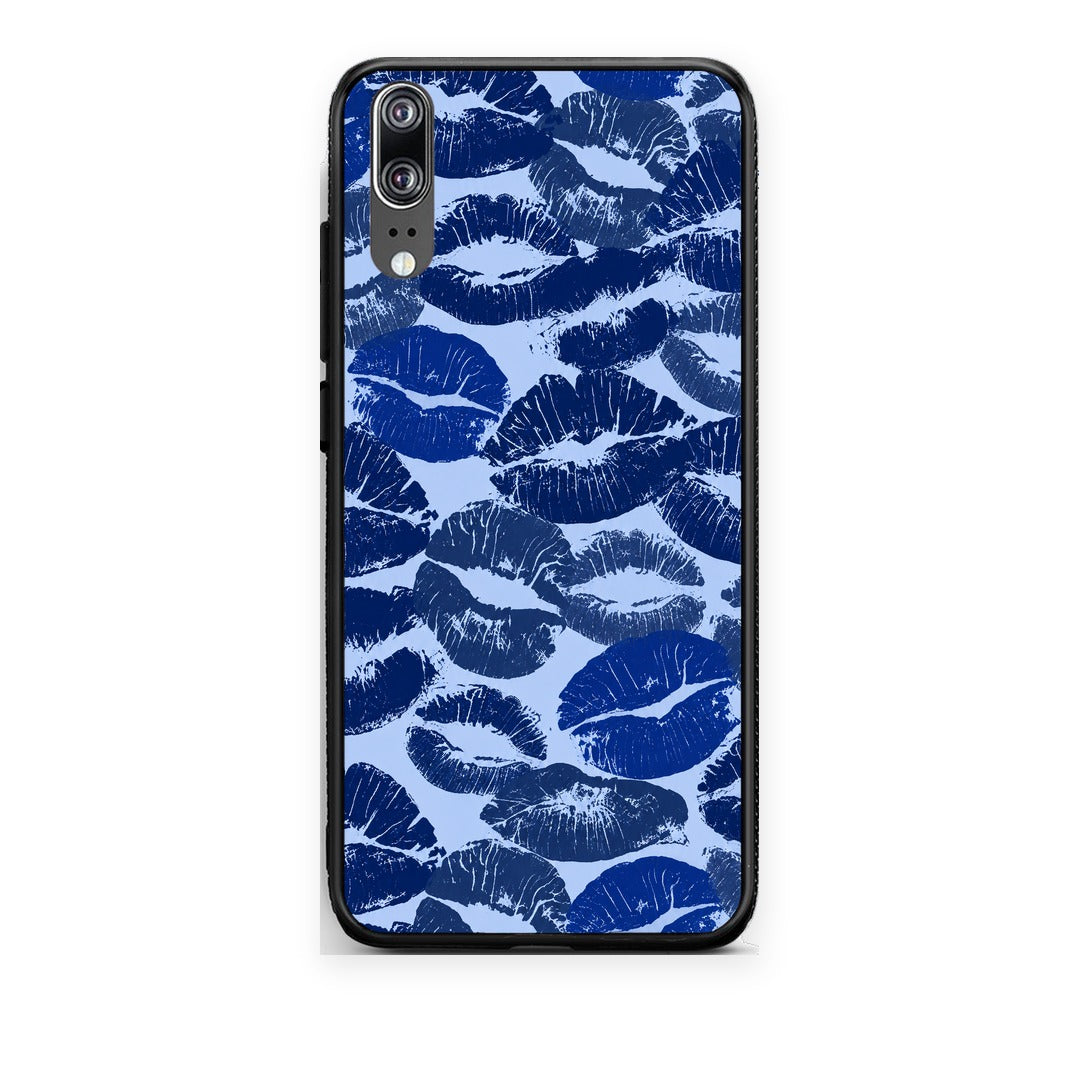 Θήκη Huawei P20 Blue Lipstick Kisses από τη Smartfits με σχέδιο στο πίσω μέρος και μαύρο περίβλημα | Huawei P20 Blue Lipstick Kisses case with colorful back and black bezels
