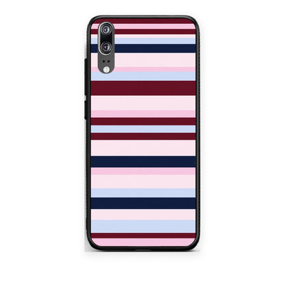 Θήκη Huawei P20 Burgundy Pink and Blue Horizontal Stripes από τη Smartfits με σχέδιο στο πίσω μέρος και μαύρο περίβλημα | Huawei P20 Burgundy Pink and Blue Horizontal Stripes case with colorful back and black bezels