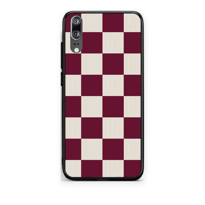 Θήκη Huawei P20 Burgundy and Cream Striped Checks από τη Smartfits με σχέδιο στο πίσω μέρος και μαύρο περίβλημα | Huawei P20 Burgundy and Cream Striped Checks case with colorful back and black bezels
