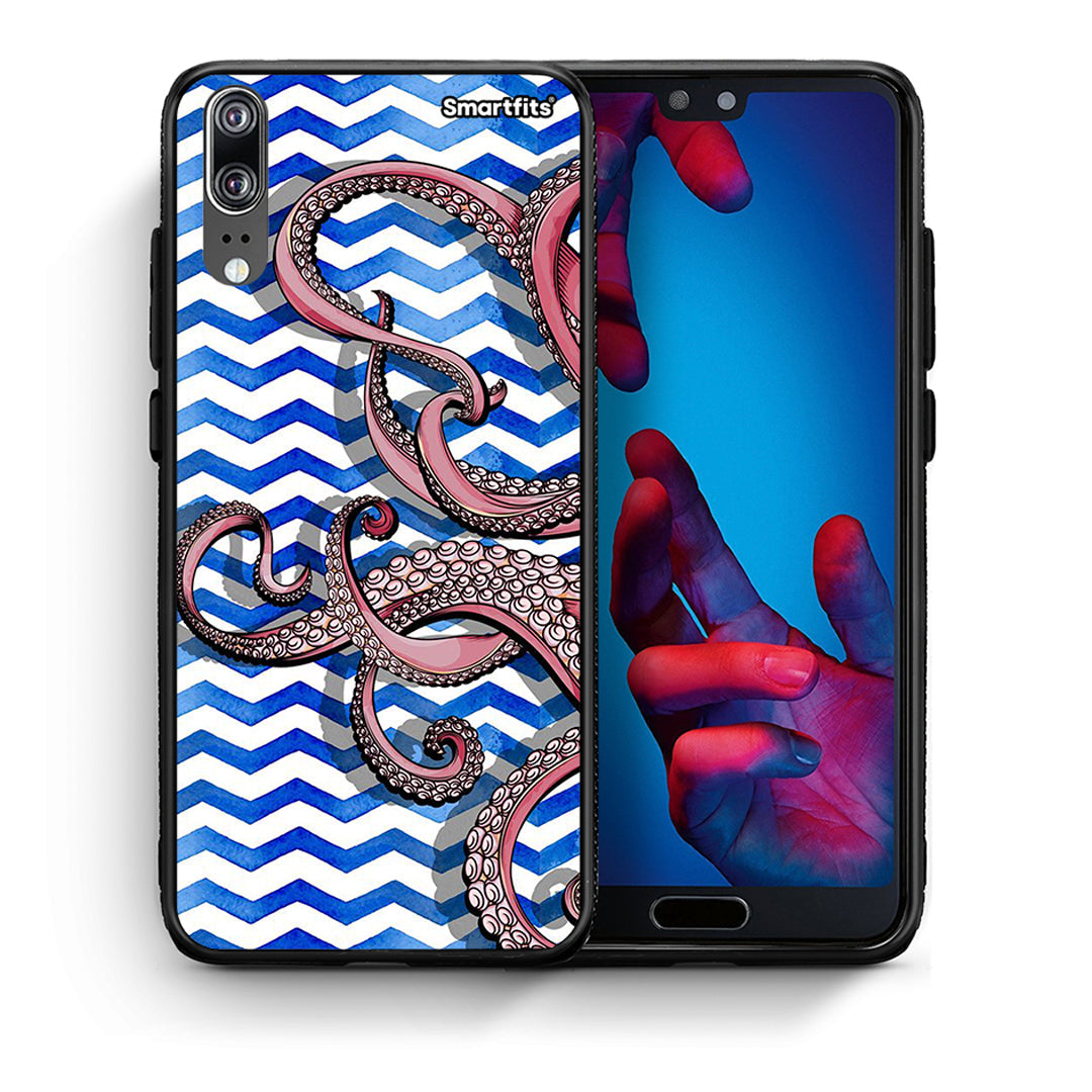 Θήκη Huawei P20 Chevron Devilfish από τη Smartfits με σχέδιο στο πίσω μέρος και μαύρο περίβλημα | Huawei P20 Chevron Devilfish case with colorful back and black bezels