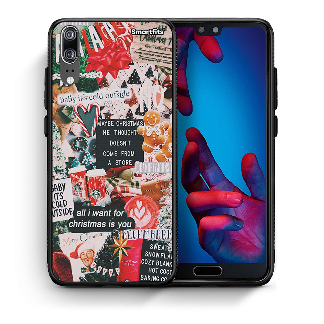 Θήκη Huawei P20 Christmas Happiness από τη Smartfits με σχέδιο στο πίσω μέρος και μαύρο περίβλημα | Huawei P20 Christmas Happiness case with colorful back and black bezels