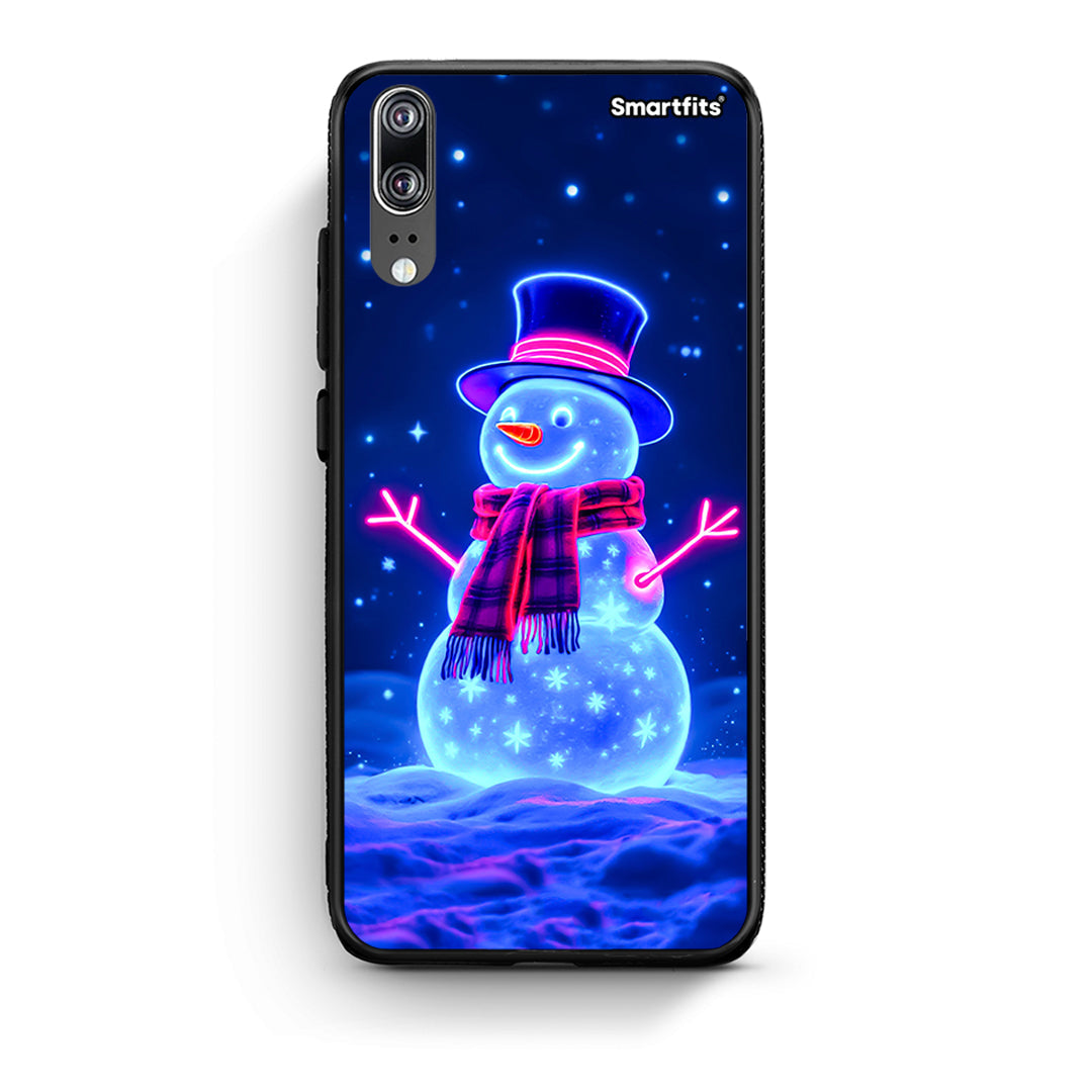 Huawei P20 Christmas Neon Snowman θήκη από τη Smartfits με σχέδιο στο πίσω μέρος και μαύρο περίβλημα | Smartphone case with colorful back and black bezels by Smartfits