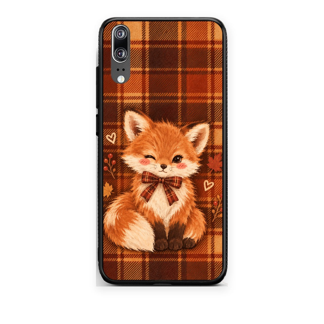 Θήκη Huawei P20 Fox on Autumn Tartan από τη Smartfits με σχέδιο στο πίσω μέρος και μαύρο περίβλημα | Huawei P20 Fox on Autumn Tartan case with colorful back and black bezels