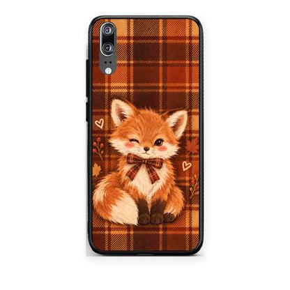 Θήκη Huawei P20 Fox on Autumn Tartan από τη Smartfits με σχέδιο στο πίσω μέρος και μαύρο περίβλημα | Huawei P20 Fox on Autumn Tartan case with colorful back and black bezels