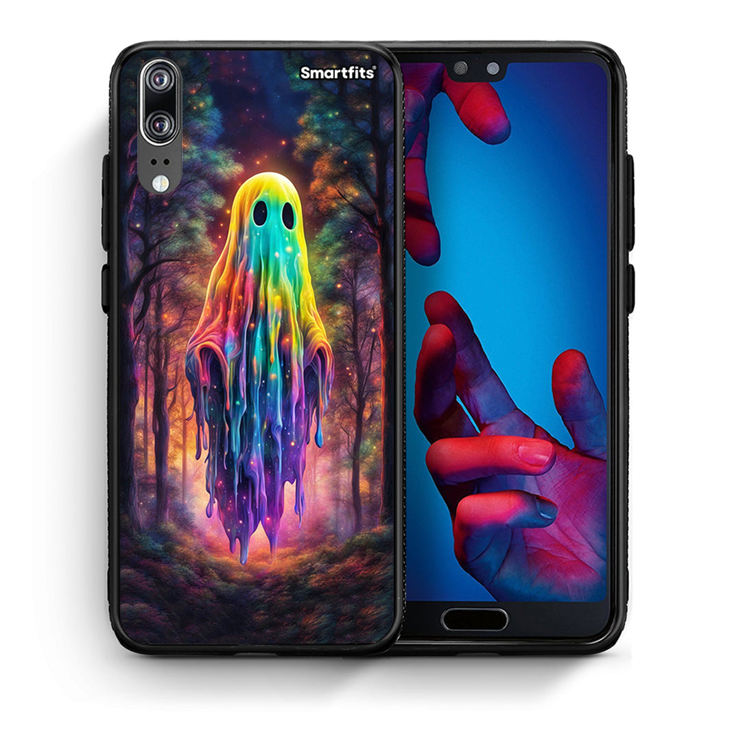 Θήκη Huawei P20 Halloween Ghost από τη Smartfits με σχέδιο στο πίσω μέρος και μαύρο περίβλημα | Huawei P20 Halloween Ghost case with colorful back and black bezels