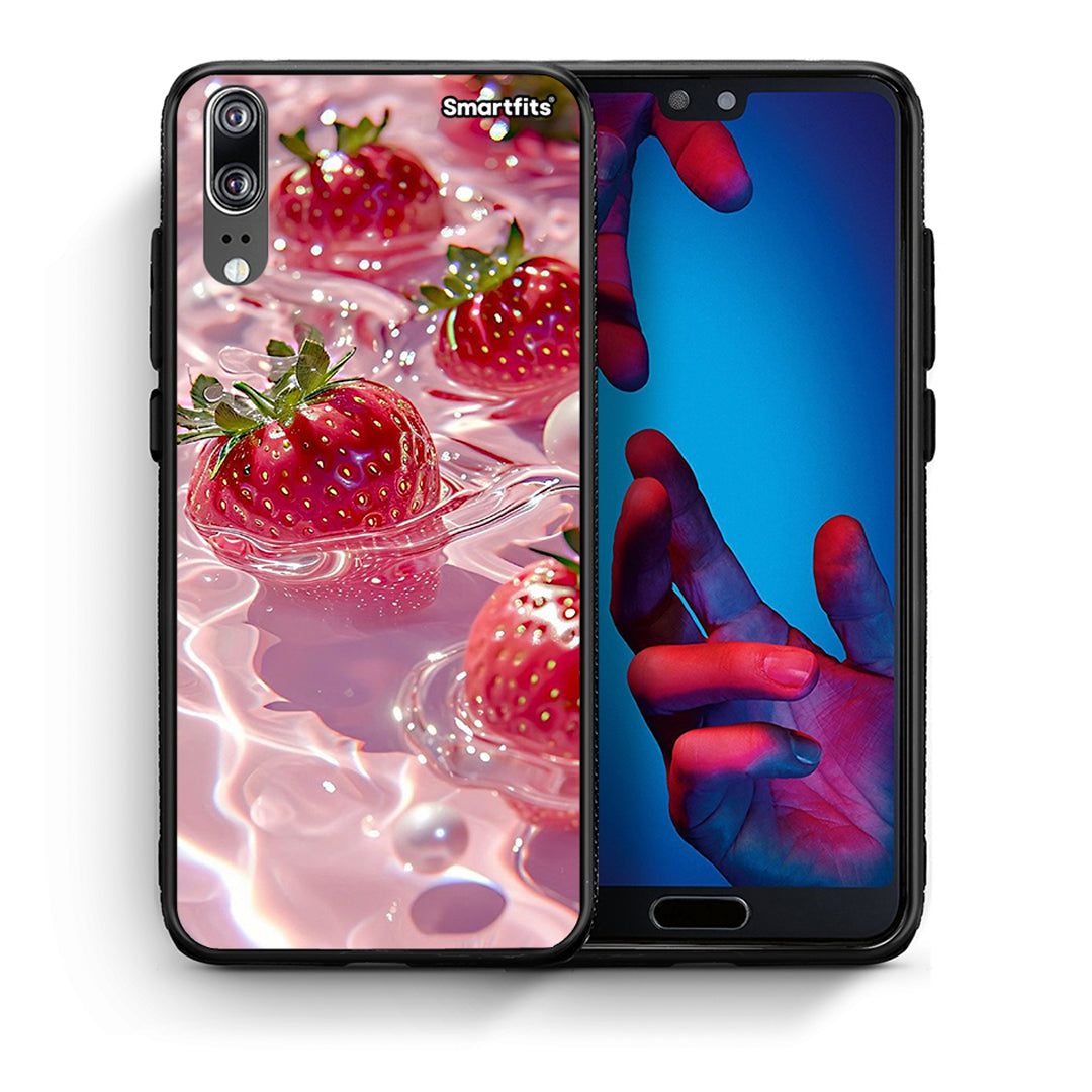 Θήκη Huawei P20 Juicy Strawberries από τη Smartfits με σχέδιο στο πίσω μέρος και μαύρο περίβλημα | Huawei P20 Juicy Strawberries case with colorful back and black bezels