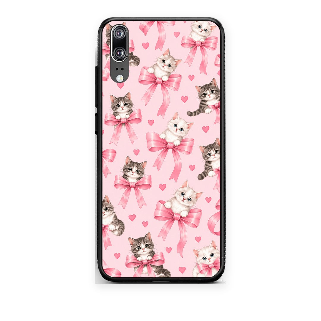 Θήκη Huawei P20 Kittens and Pink Bows on Pink από τη Smartfits με σχέδιο στο πίσω μέρος και μαύρο περίβλημα | Huawei P20 Kittens and Pink Bows on Pink case with colorful back and black bezels