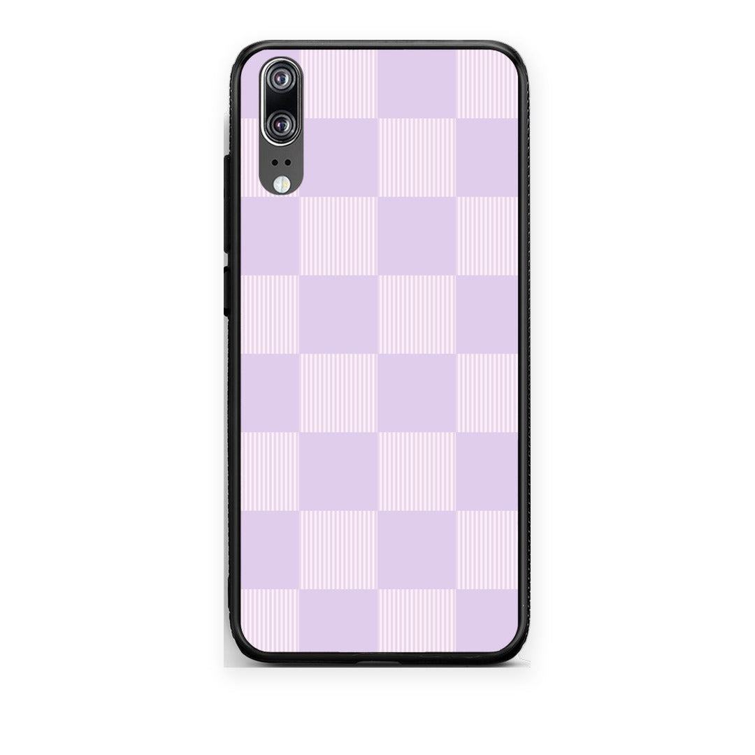 Θήκη Huawei P20 Lilac and Cream Striped Checks από τη Smartfits με σχέδιο στο πίσω μέρος και μαύρο περίβλημα | Huawei P20 Lilac and Cream Striped Checks case with colorful back and black bezels