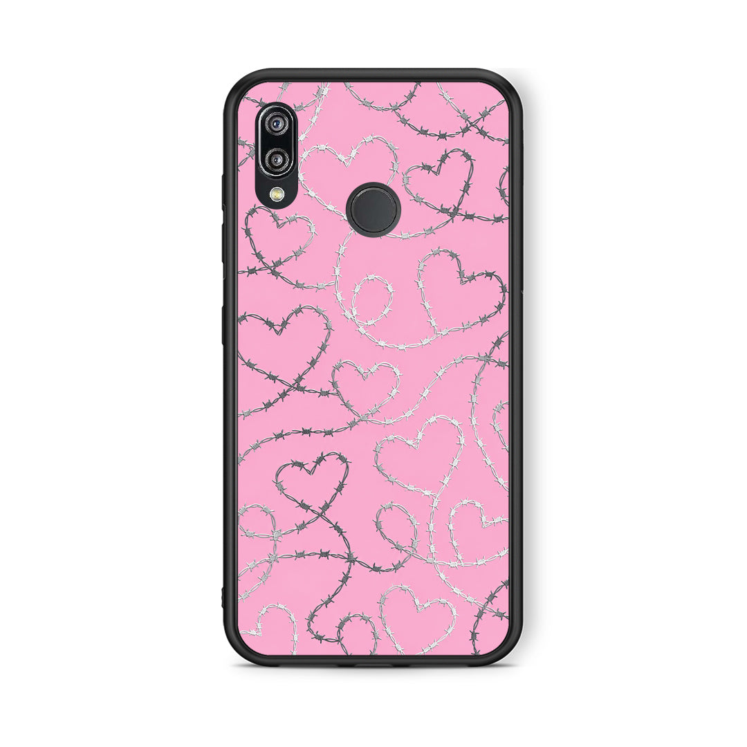 Θήκη Huawei P20 Lite Barbed Wire Hearts on Pink από τη Smartfits με σχέδιο στο πίσω μέρος και μαύρο περίβλημα | Huawei P20 Lite Barbed Wire Hearts on Pink case with colorful back and black bezels