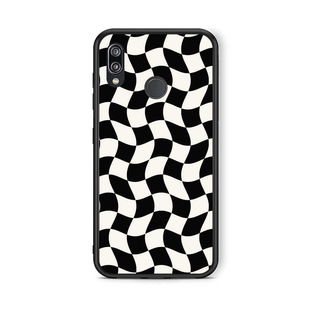 Θήκη Huawei P20 Lite Black and Cream Wavy Checkerboard από τη Smartfits με σχέδιο στο πίσω μέρος και μαύρο περίβλημα | Huawei P20 Lite Black and Cream Wavy Checkerboard case with colorful back and black bezels