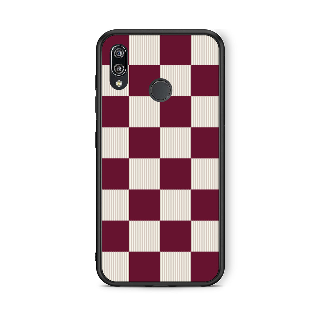 Θήκη Huawei P20 Lite Burgundy and Cream Striped Checks από τη Smartfits με σχέδιο στο πίσω μέρος και μαύρο περίβλημα | Huawei P20 Lite Burgundy and Cream Striped Checks case with colorful back and black bezels