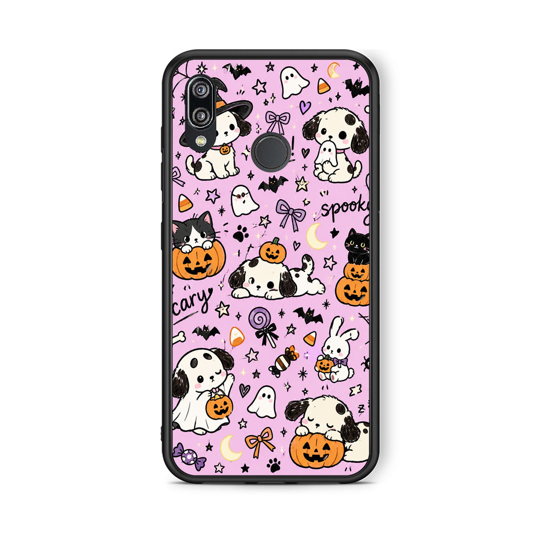 Θήκη Huawei P20 Lite Halloween Puppies and Friends on Lilac από τη Smartfits με σχέδιο στο πίσω μέρος και μαύρο περίβλημα | Huawei P20 Lite Halloween Puppies and Friends on Lilac case with colorful back and black bezels