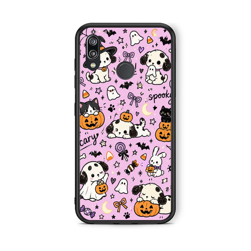 Θήκη Huawei P20 Lite Halloween Puppies and Friends on Lilac από τη Smartfits με σχέδιο στο πίσω μέρος και μαύρο περίβλημα | Huawei P20 Lite Halloween Puppies and Friends on Lilac case with colorful back and black bezels