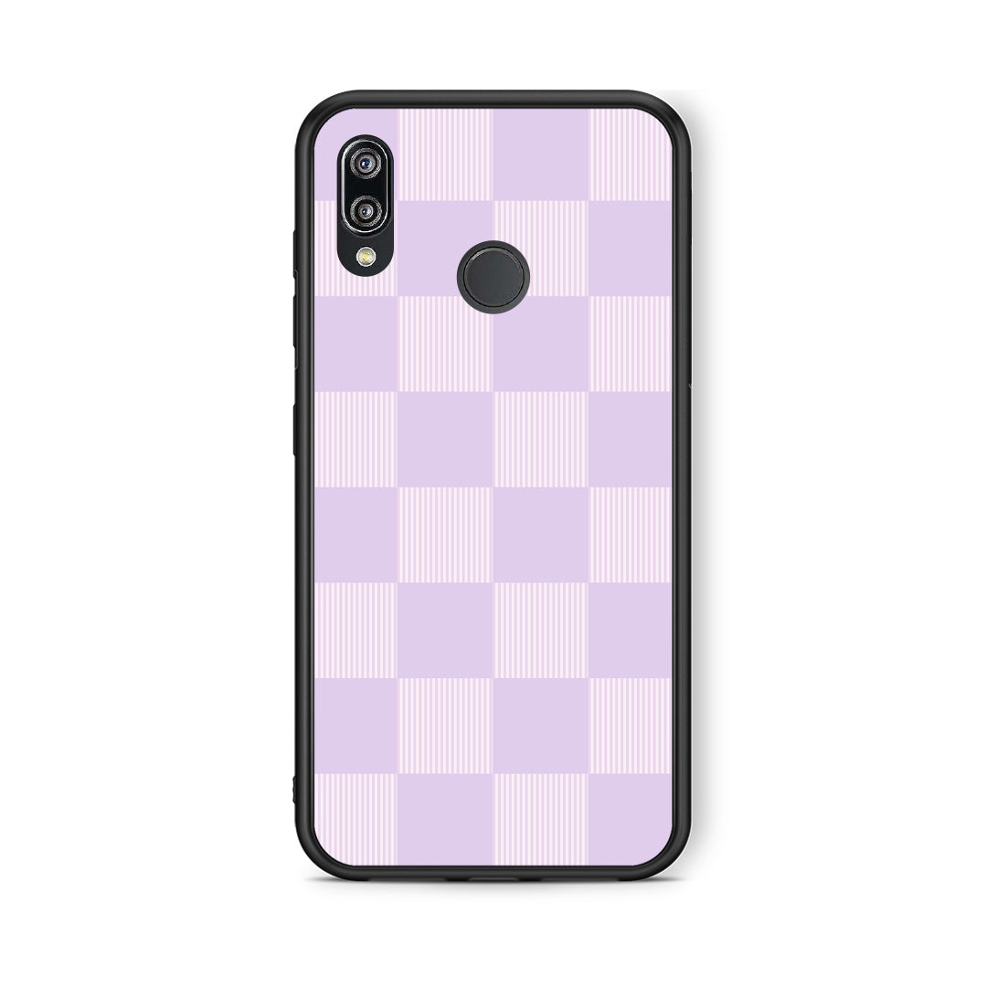 Θήκη Huawei P20 Lite Lilac and Cream Striped Checks από τη Smartfits με σχέδιο στο πίσω μέρος και μαύρο περίβλημα | Huawei P20 Lite Lilac and Cream Striped Checks case with colorful back and black bezels