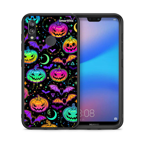 Θήκη Huawei P20 Lite Neon Halloween από τη Smartfits με σχέδιο στο πίσω μέρος και μαύρο περίβλημα | Huawei P20 Lite Neon Halloween case with colorful back and black bezels