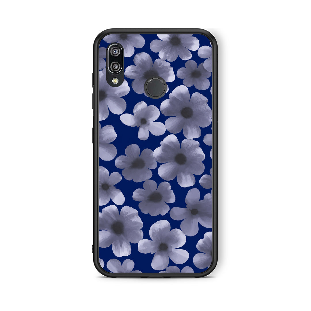 Θήκη Huawei P20 Lite Pale Blue Flowers on Navy από τη Smartfits με σχέδιο στο πίσω μέρος και μαύρο περίβλημα | Huawei P20 Lite Pale Blue Flowers on Navy case with colorful back and black bezels