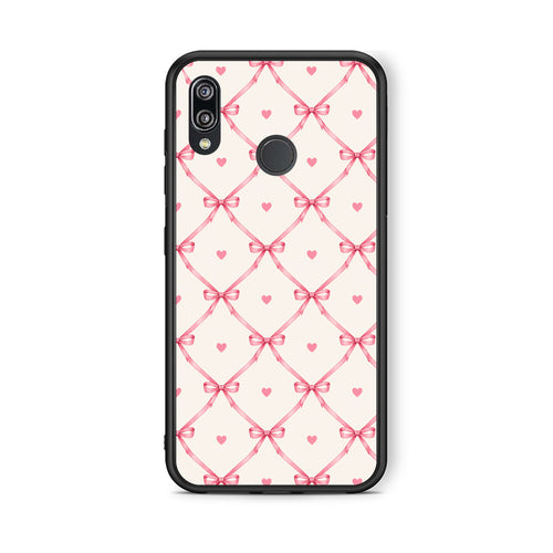 Θήκη Huawei P20 Lite Pink Bow Lattice and Hearts on Cream από τη Smartfits με σχέδιο στο πίσω μέρος και μαύρο περίβλημα | Huawei P20 Lite Pink Bow Lattice and Hearts on Cream case with colorful back and black bezels