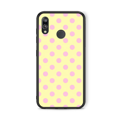 Θήκη Huawei P20 Lite Pink Polka Dots on Yellow από τη Smartfits με σχέδιο στο πίσω μέρος και μαύρο περίβλημα | Huawei P20 Lite Pink Polka Dots on Yellow case with colorful back and black bezels