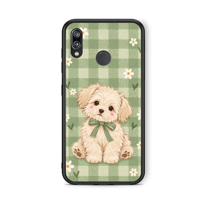 Θήκη Huawei P20 Lite Puppy and Daisies on Sage Gingham από τη Smartfits με σχέδιο στο πίσω μέρος και μαύρο περίβλημα | Huawei P20 Lite Puppy and Daisies on Sage Gingham case with colorful back and black bezels