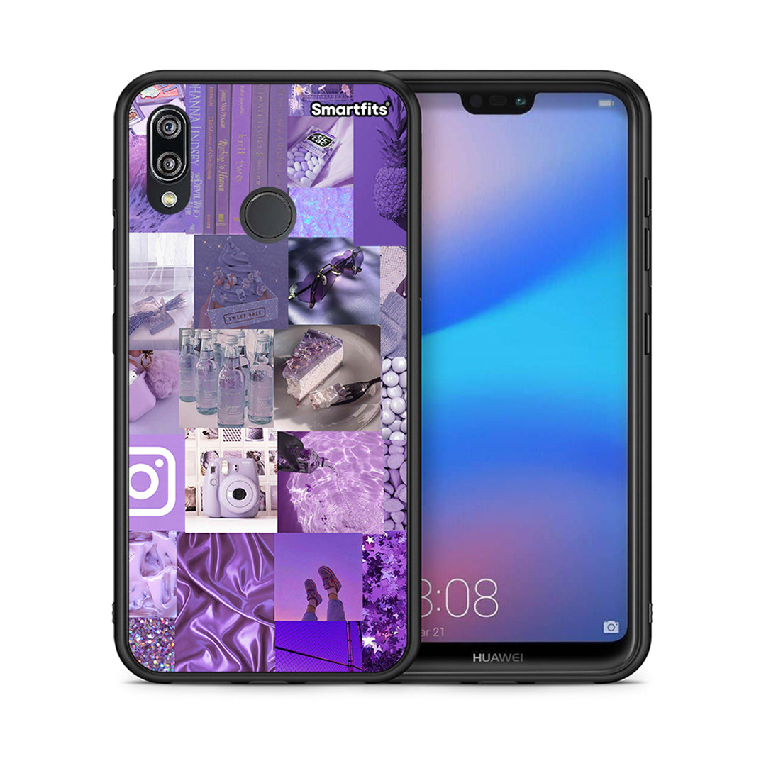 Θήκη Huawei P20 Lite Purple Aesthetic Collage από τη Smartfits με σχέδιο στο πίσω μέρος και μαύρο περίβλημα | Huawei P20 Lite Purple Aesthetic Collage case with colorful back and black bezels