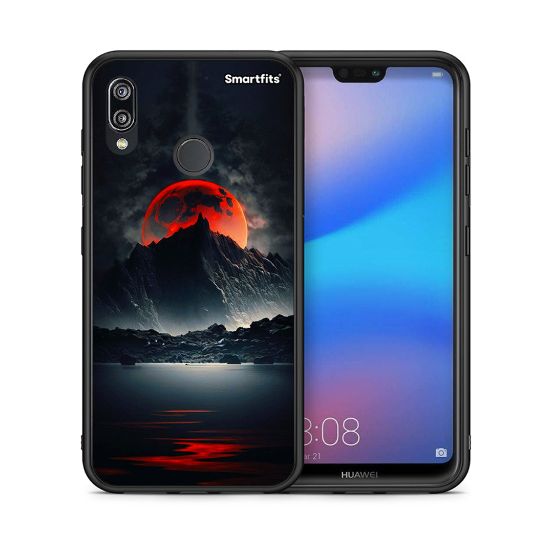 Θήκη Huawei P20 Lite Red Full Moon από τη Smartfits με σχέδιο στο πίσω μέρος και μαύρο περίβλημα | Huawei P20 Lite Red Full Moon case with colorful back and black bezels